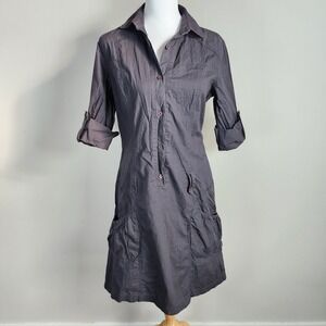 Boxfresh Shirt Dress Womens Medium Utility Gray Roll Tab Sleeve Cargo Pockets